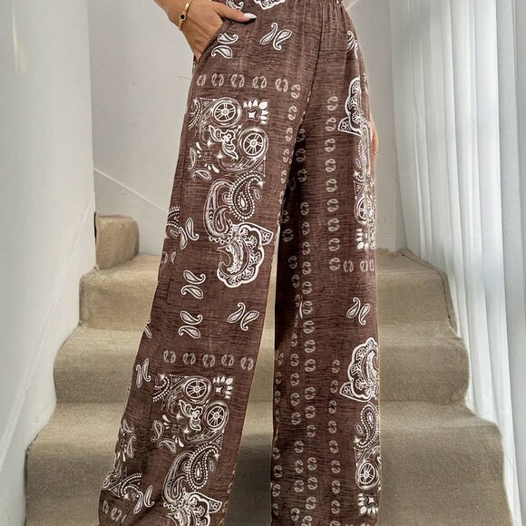 Multicolor Boho Women's Long Print Palazzo Maxi Trousers - Picture 5 of 7